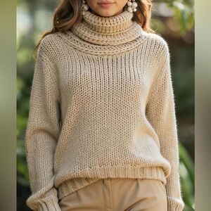NWT Miracle Sweater M/L Cowl Neck Knit Cable Sweater